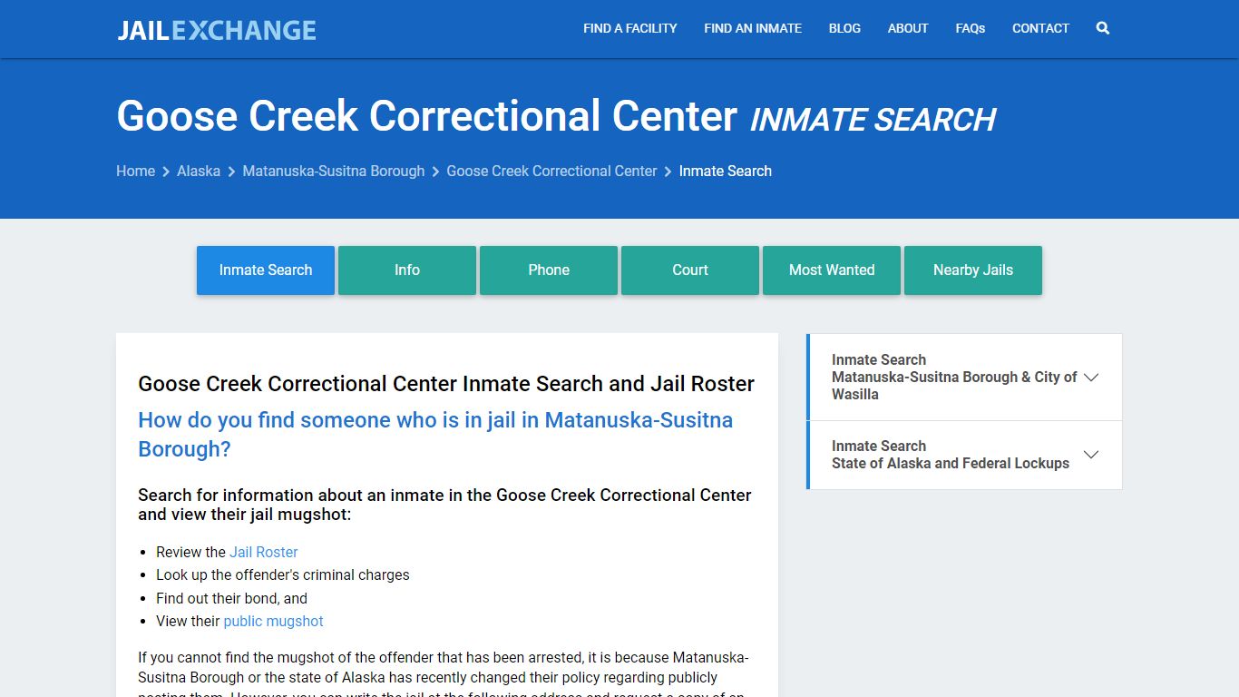 Goose Creek Correctional Center Inmate Search - Jail Exchange