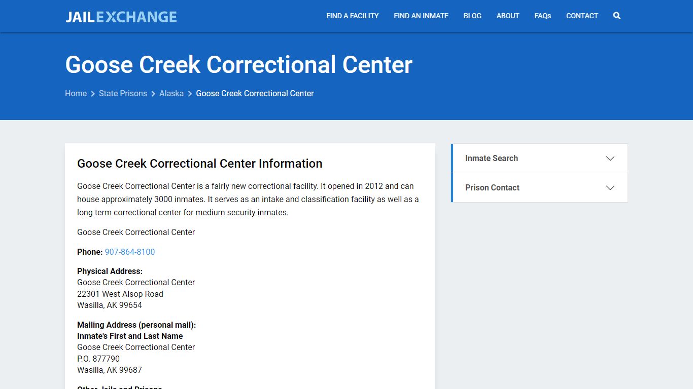 Goose Creek Correctional Center Inmate Search, AK - Jail Exchange